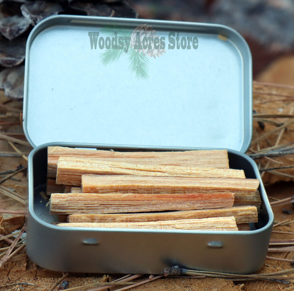 Fatwood Fire Starter Inside Small Tin Box w/Lid - Woodsy Acres Store